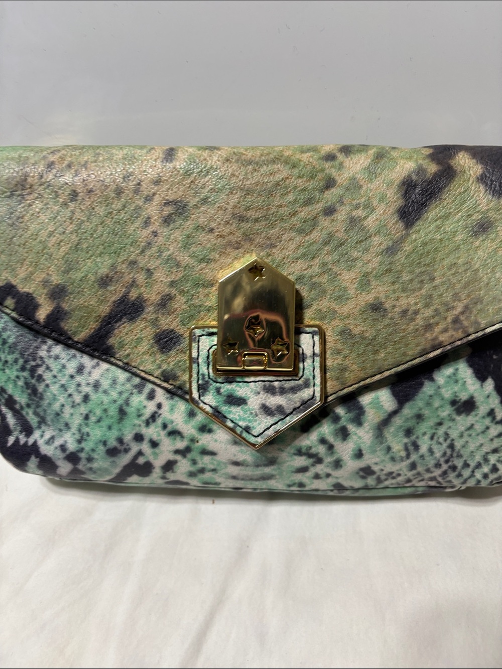 Aimee Kestenberg Green Snake-Print Crossbody leather bag with Gold Hardware.NWOT